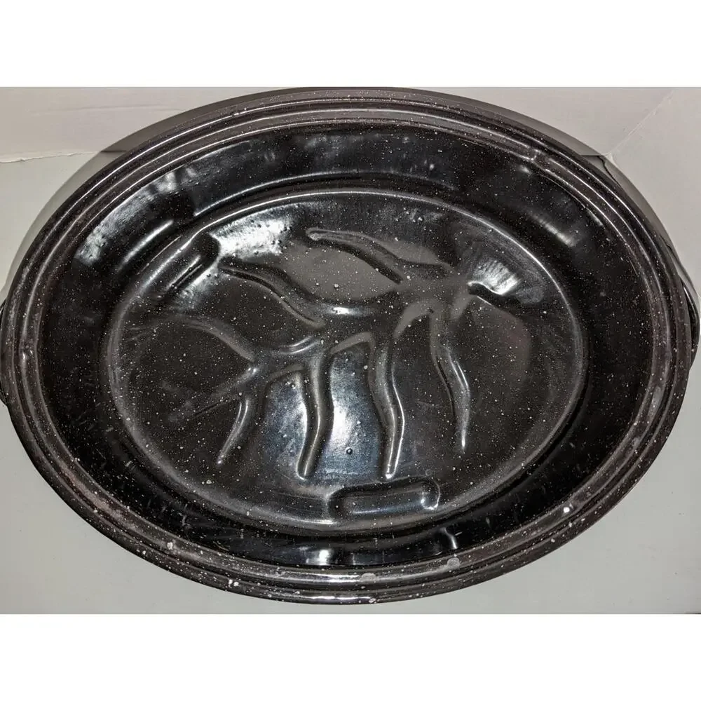Large Black Speckled Enamel Roasting Pan 16.25